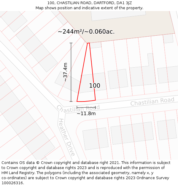 100, CHASTILIAN ROAD, DARTFORD, DA1 3JZ: Plot and title map