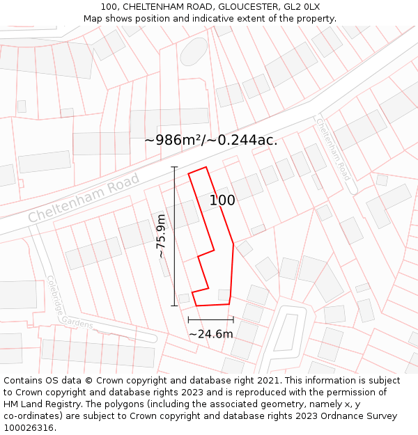 100, CHELTENHAM ROAD, GLOUCESTER, GL2 0LX: Plot and title map