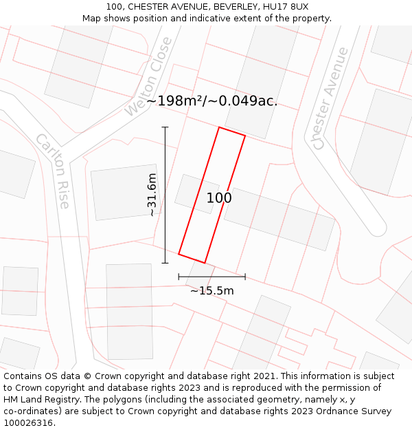 100, CHESTER AVENUE, BEVERLEY, HU17 8UX: Plot and title map