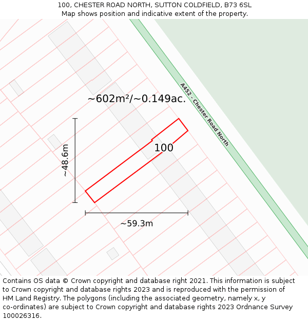 100, CHESTER ROAD NORTH, SUTTON COLDFIELD, B73 6SL: Plot and title map