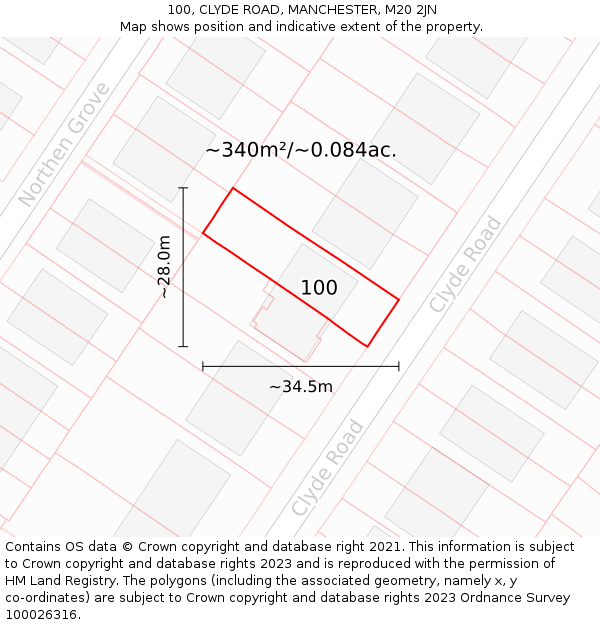 100, CLYDE ROAD, MANCHESTER, M20 2JN: Plot and title map