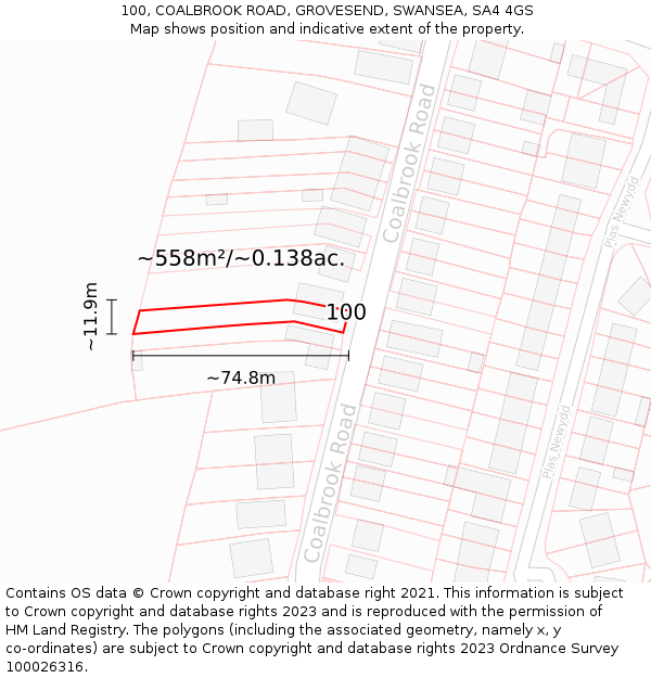 100, COALBROOK ROAD, GROVESEND, SWANSEA, SA4 4GS: Plot and title map