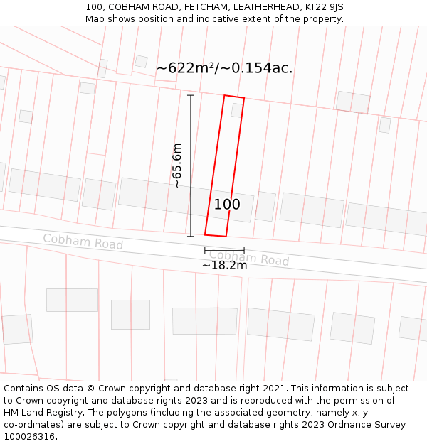 100, COBHAM ROAD, FETCHAM, LEATHERHEAD, KT22 9JS: Plot and title map