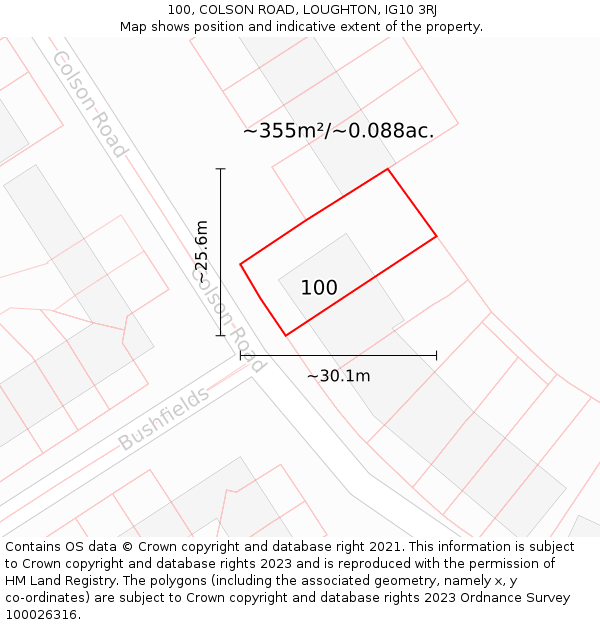 100, COLSON ROAD, LOUGHTON, IG10 3RJ: Plot and title map