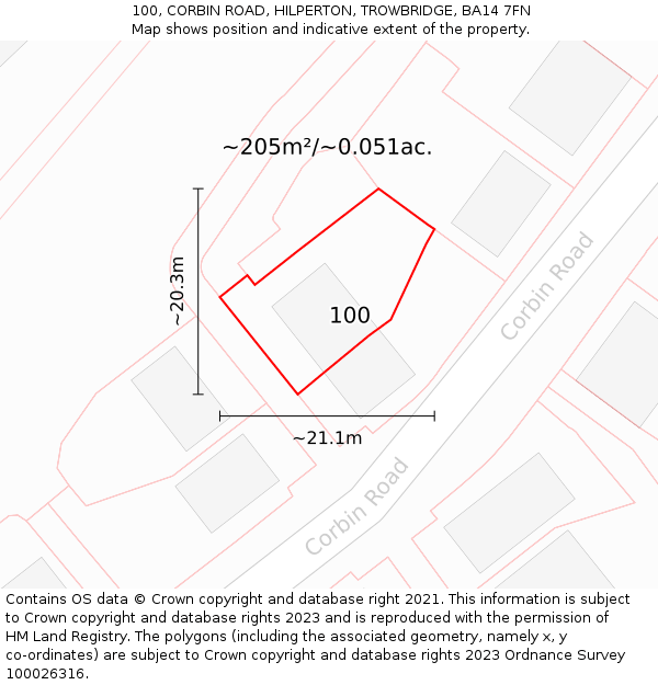 100, CORBIN ROAD, HILPERTON, TROWBRIDGE, BA14 7FN: Plot and title map