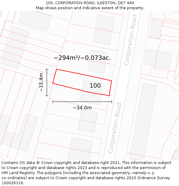 100, CORPORATION ROAD, ILKESTON, DE7 4AX: Plot and title map