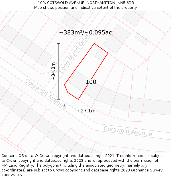 100, COTSWOLD AVENUE, NORTHAMPTON, NN5 6DR: Plot and title map