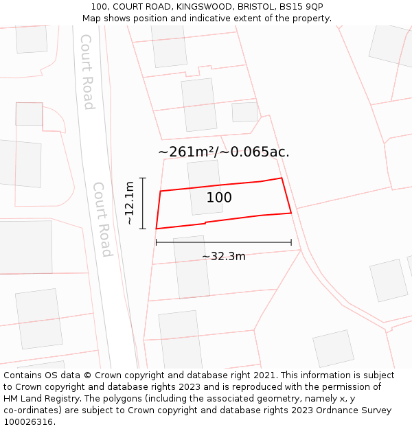 100, COURT ROAD, KINGSWOOD, BRISTOL, BS15 9QP: Plot and title map