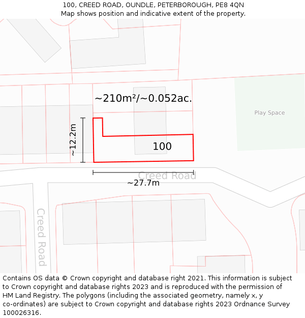 100, CREED ROAD, OUNDLE, PETERBOROUGH, PE8 4QN: Plot and title map