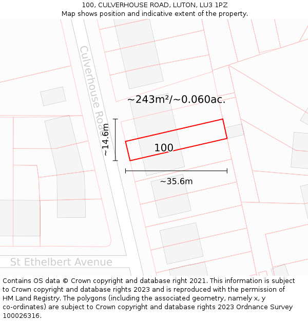 100, CULVERHOUSE ROAD, LUTON, LU3 1PZ: Plot and title map