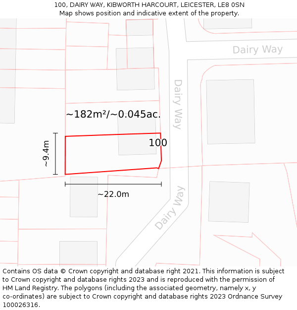 100, DAIRY WAY, KIBWORTH HARCOURT, LEICESTER, LE8 0SN: Plot and title map