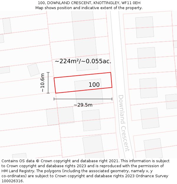 100, DOWNLAND CRESCENT, KNOTTINGLEY, WF11 0EH: Plot and title map