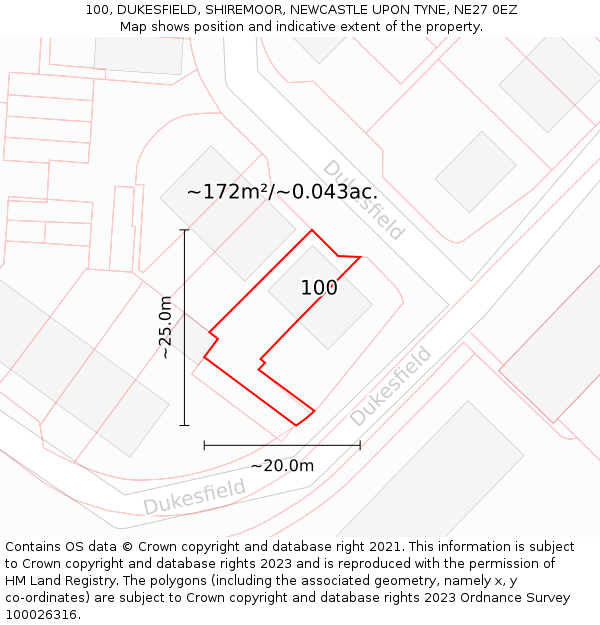 100, DUKESFIELD, SHIREMOOR, NEWCASTLE UPON TYNE, NE27 0EZ: Plot and title map