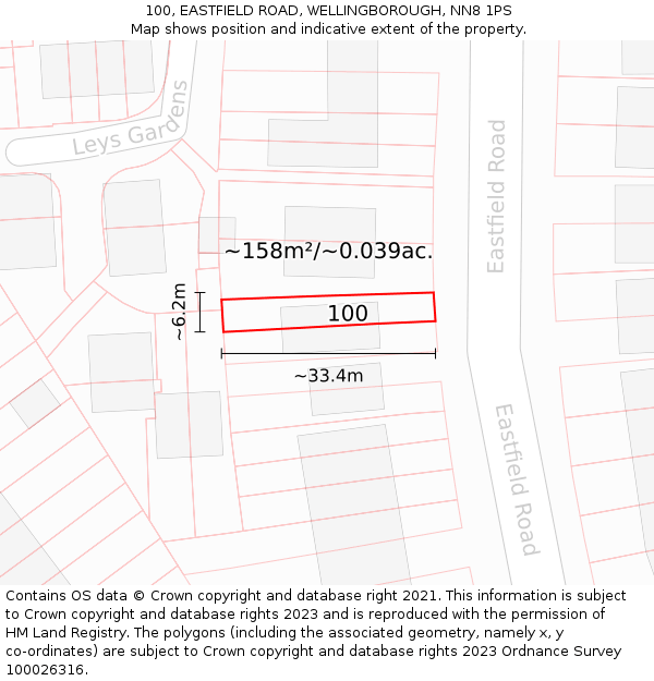 100, EASTFIELD ROAD, WELLINGBOROUGH, NN8 1PS: Plot and title map