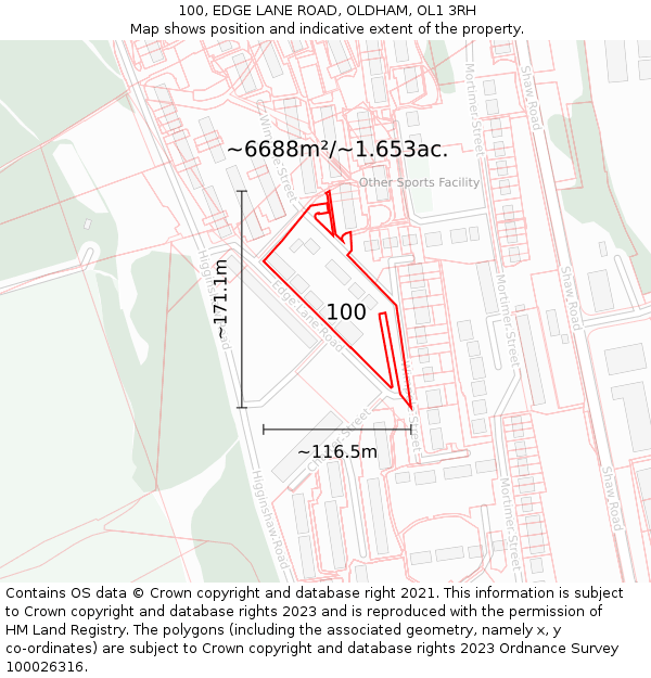 100, EDGE LANE ROAD, OLDHAM, OL1 3RH: Plot and title map