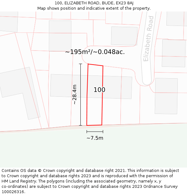 100, ELIZABETH ROAD, BUDE, EX23 8AJ: Plot and title map