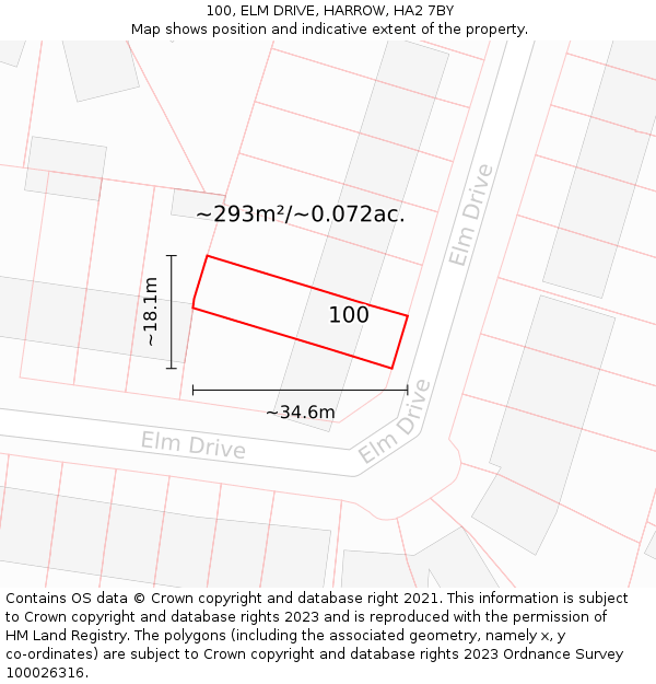 100, ELM DRIVE, HARROW, HA2 7BY: Plot and title map