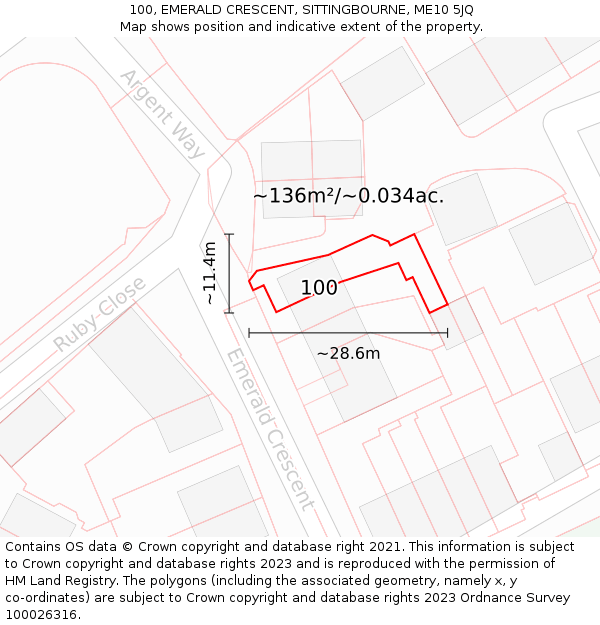 100, EMERALD CRESCENT, SITTINGBOURNE, ME10 5JQ: Plot and title map