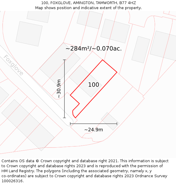 100, FOXGLOVE, AMINGTON, TAMWORTH, B77 4HZ: Plot and title map