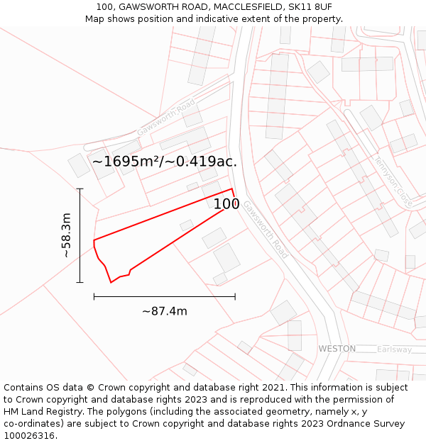 100, GAWSWORTH ROAD, MACCLESFIELD, SK11 8UF: Plot and title map