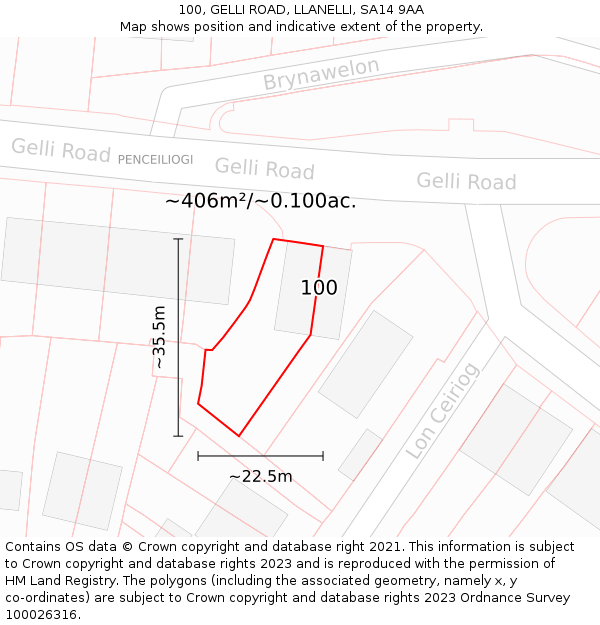 100, GELLI ROAD, LLANELLI, SA14 9AA: Plot and title map