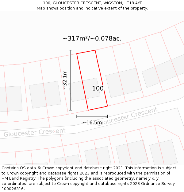 100, GLOUCESTER CRESCENT, WIGSTON, LE18 4YE: Plot and title map