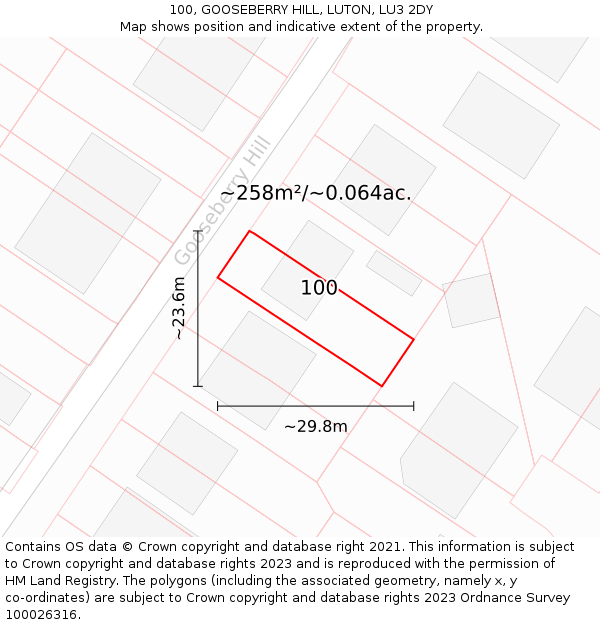 100, GOOSEBERRY HILL, LUTON, LU3 2DY: Plot and title map