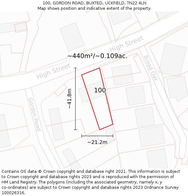 100, GORDON ROAD, BUXTED, UCKFIELD, TN22 4LN: Plot and title map