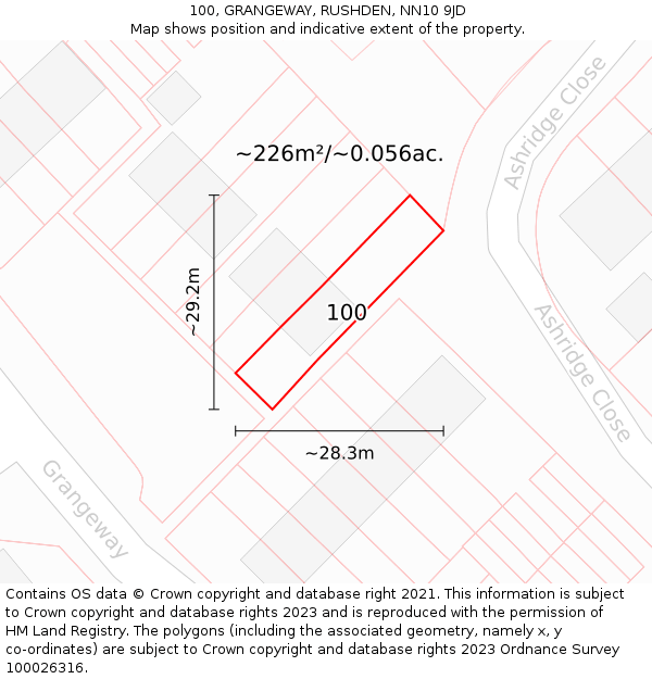 100, GRANGEWAY, RUSHDEN, NN10 9JD: Plot and title map