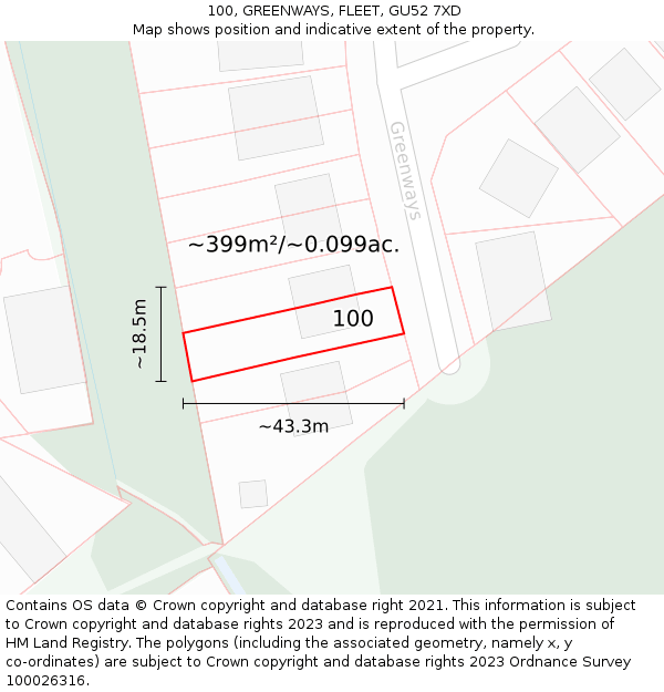 100, GREENWAYS, FLEET, GU52 7XD: Plot and title map