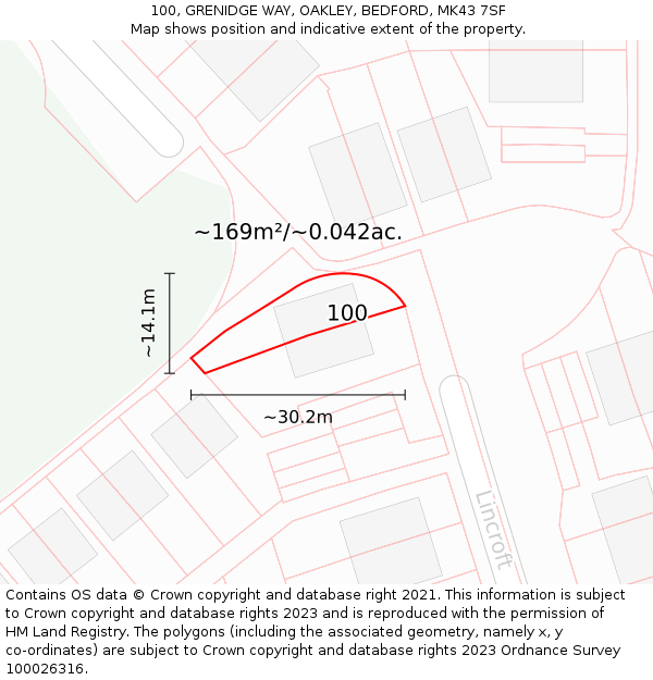 100, GRENIDGE WAY, OAKLEY, BEDFORD, MK43 7SF: Plot and title map