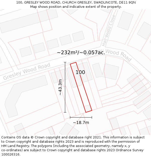 100, GRESLEY WOOD ROAD, CHURCH GRESLEY, SWADLINCOTE, DE11 9QN: Plot and title map