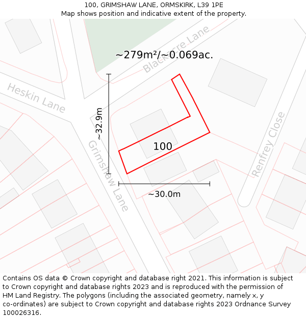 100, GRIMSHAW LANE, ORMSKIRK, L39 1PE: Plot and title map