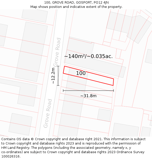 100, GROVE ROAD, GOSPORT, PO12 4JN: Plot and title map