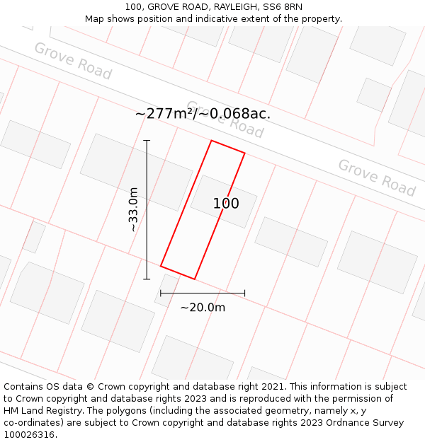 100, GROVE ROAD, RAYLEIGH, SS6 8RN: Plot and title map