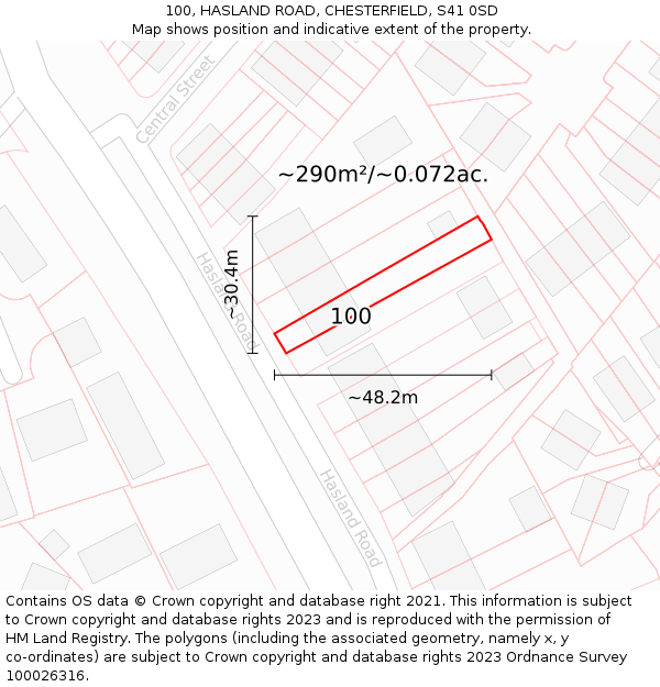 100, HASLAND ROAD, CHESTERFIELD, S41 0SD: Plot and title map