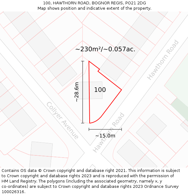 100, HAWTHORN ROAD, BOGNOR REGIS, PO21 2DG: Plot and title map