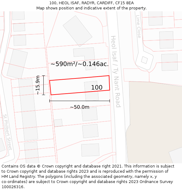 100, HEOL ISAF, RADYR, CARDIFF, CF15 8EA: Plot and title map