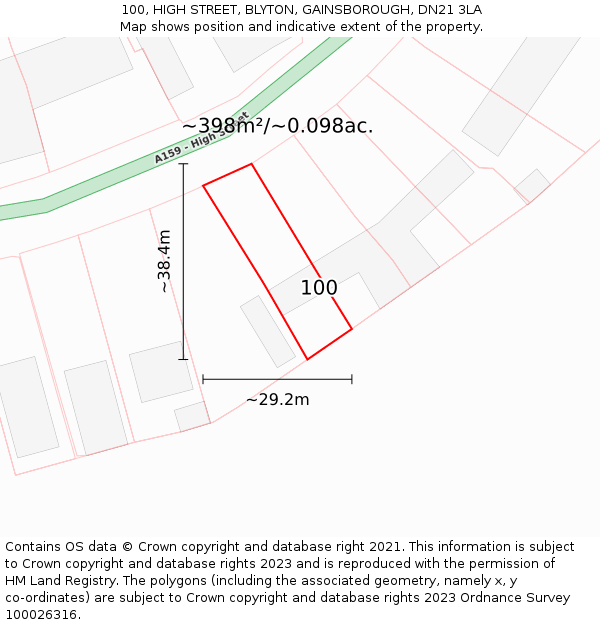 100, HIGH STREET, BLYTON, GAINSBOROUGH, DN21 3LA: Plot and title map