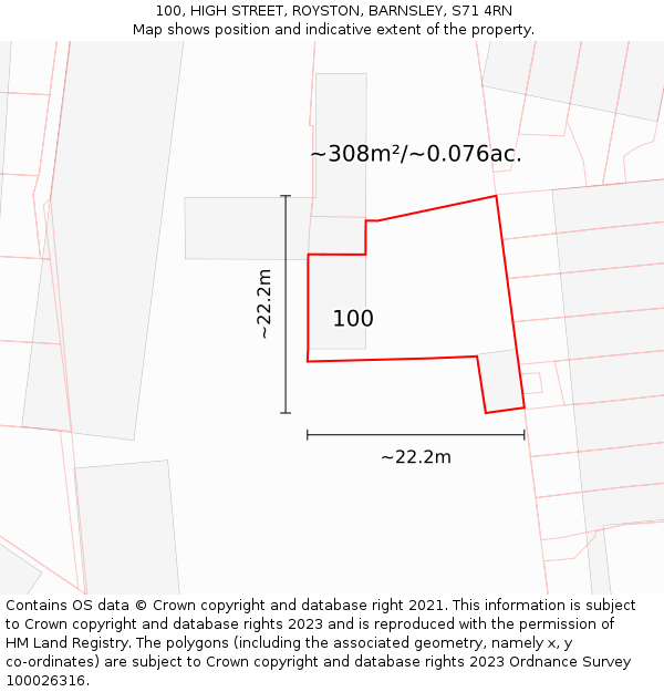 100, HIGH STREET, ROYSTON, BARNSLEY, S71 4RN: Plot and title map