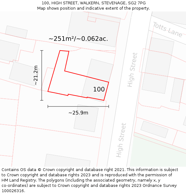 100, HIGH STREET, WALKERN, STEVENAGE, SG2 7PG: Plot and title map