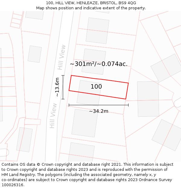 100, HILL VIEW, HENLEAZE, BRISTOL, BS9 4QG: Plot and title map