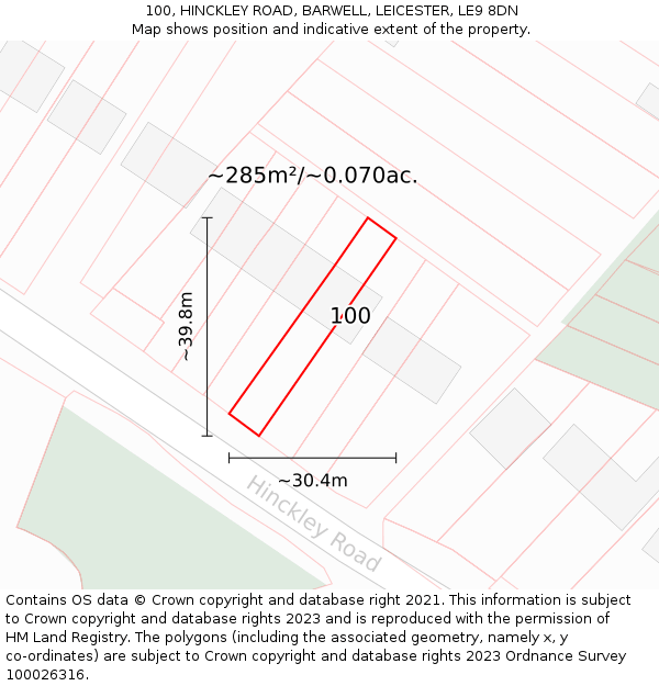 100, HINCKLEY ROAD, BARWELL, LEICESTER, LE9 8DN: Plot and title map