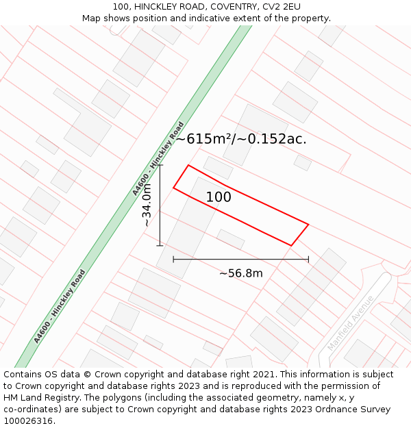 100, HINCKLEY ROAD, COVENTRY, CV2 2EU: Plot and title map