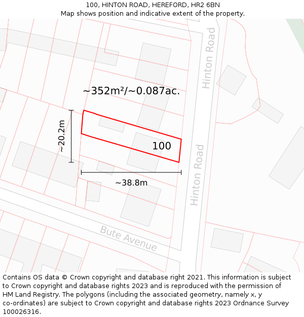 100, HINTON ROAD, HEREFORD, HR2 6BN: Plot and title map