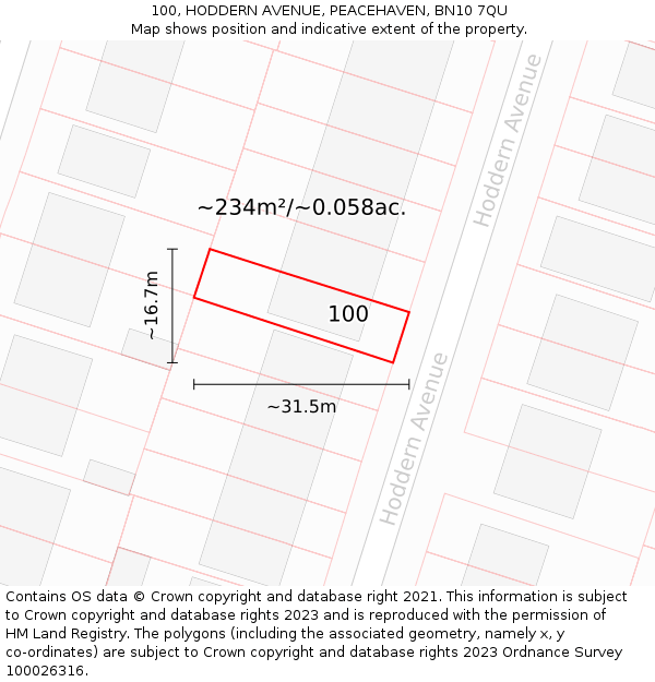 100, HODDERN AVENUE, PEACEHAVEN, BN10 7QU: Plot and title map