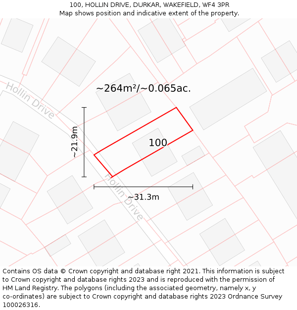 100, HOLLIN DRIVE, DURKAR, WAKEFIELD, WF4 3PR: Plot and title map