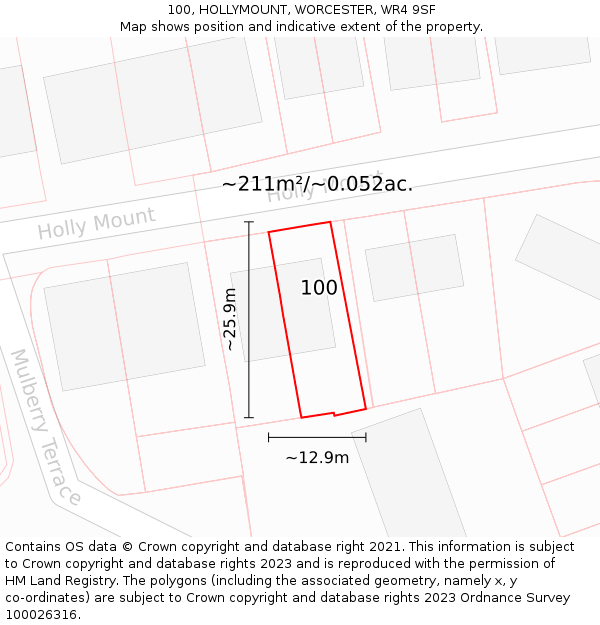 100, HOLLYMOUNT, WORCESTER, WR4 9SF: Plot and title map