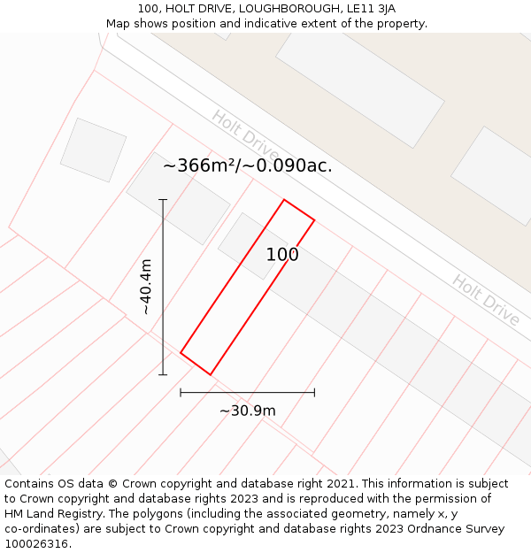 100, HOLT DRIVE, LOUGHBOROUGH, LE11 3JA: Plot and title map