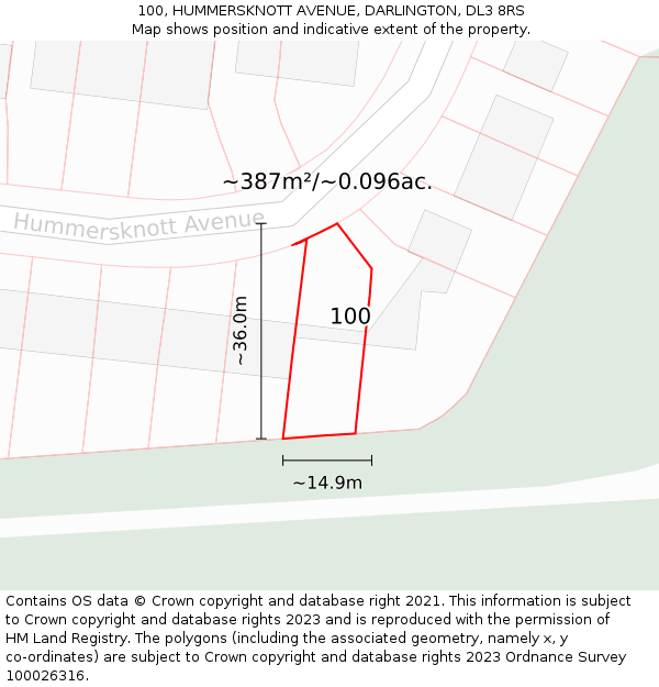 100, HUMMERSKNOTT AVENUE, DARLINGTON, DL3 8RS: Plot and title map